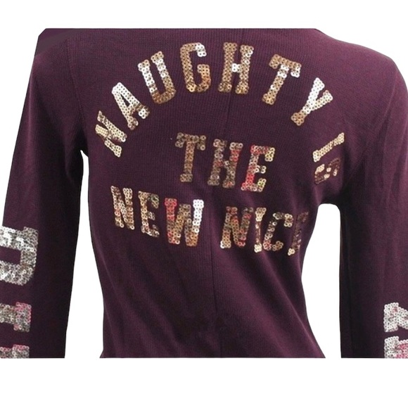 Victoria’s Secret PINK Naughty New Nice Burgundy Sequin Thermal Onesie L - Picture 5 of 13